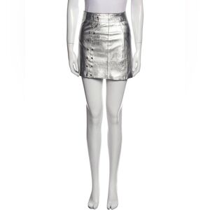 Veda Lamb Leather Silver Metallic Studded Mini Skirt